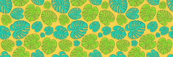 Konzept Der Nahtlosen Textur Mit Handgezeichneten Tropischen Blättern Vektor — Stockvektor
