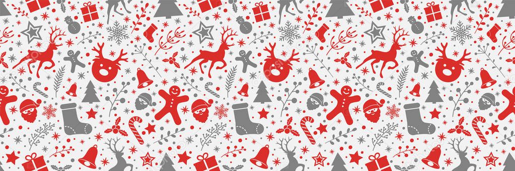 Christmas background with ornaments and seamless texture. Vector.