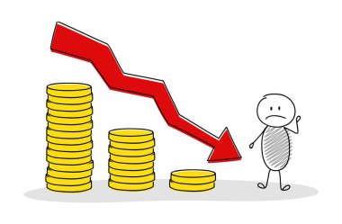 El karikatür kişi para yığınları şemasıyla çekilmiş. Vektör.