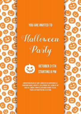 Korkunç kabaklar ile davet bir Cadılar Bayramı partisi için şablon. Vektör.