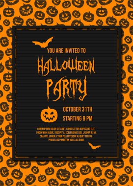 Kabaklar ve örnek metin ile Cadılar Bayramı partisi için davetiye kavramı. Vektör.