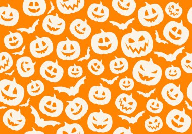 Halloween pumpkins komik siluetleri ile duvar kağıdı. Vektör.