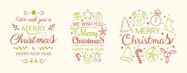 Yılbaşı süsleri ve selam ile ayarlayın. Vektör.