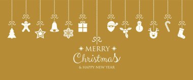 Neşeli Noel ve mutlu yeni yıl - afiş ile süsler. Vektör.