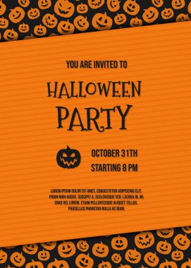 Cadılar Bayramı Partisi Davetiyesi komik kabaklar ve örnek metin düzeni. Vektör.