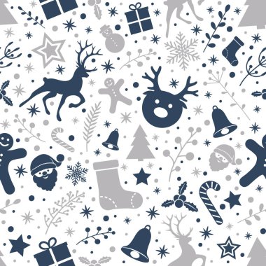 Noel süsler ve seamless modeli ile kağıt ambalaj. Vektör.