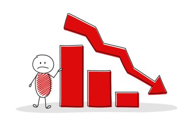 Komik karikatür stickman iş grafik ile. Vektör.