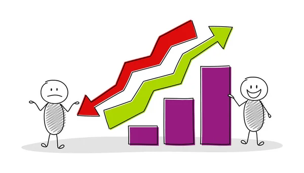 Kartun Gambar Tangan Orang Yang Menunjukkan Grafik Kolom Vektor - Stok Vektor