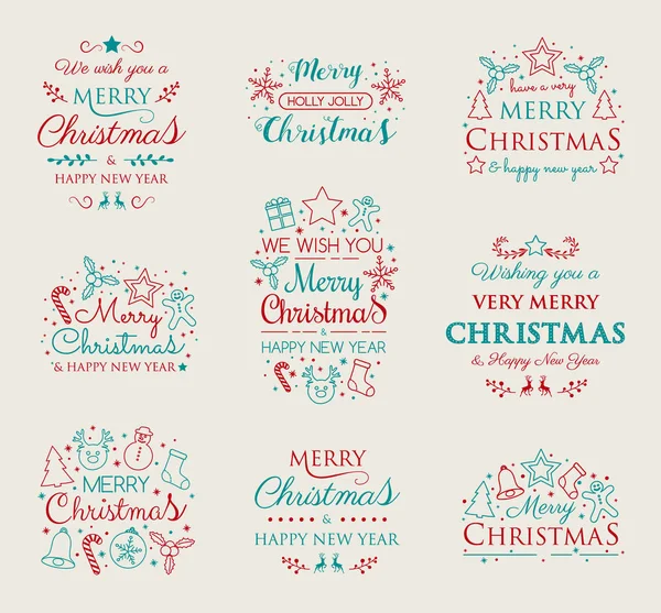 Souhaits Noël Avec Des Décorations Collection Vecteur — Image vectorielle