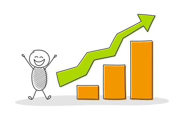 Pengusaha Kartun Menunjukkan Grafik Kolom Vektor - Stok Vektor