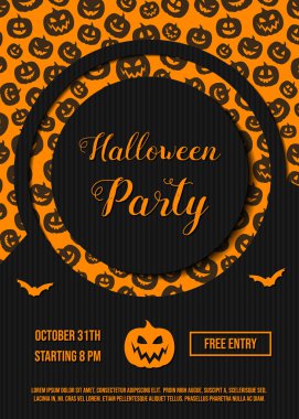 Korkunç kabaklar ile davet bir Cadılar Bayramı partisi için şablon. Vektör.