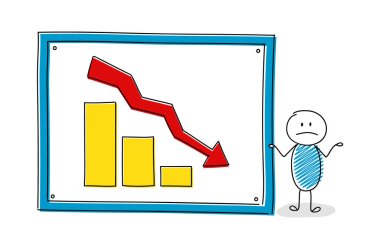 Beyaz tahta ve iş grafik ile komik çizgi film karakteri. Vektör.