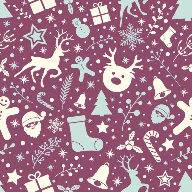 Noel süslemeleri ve Dikişsiz desen arka plan. Vektör.