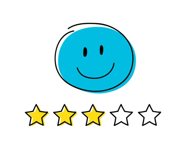 Ícone Avaliação Três Estrelas Colorido Azul Stickman Feliz Vetor —  Vetores de Stock
