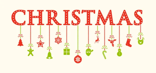 Dekoratif metin ve süs eşyaları ile Noel kartı. Vektör.