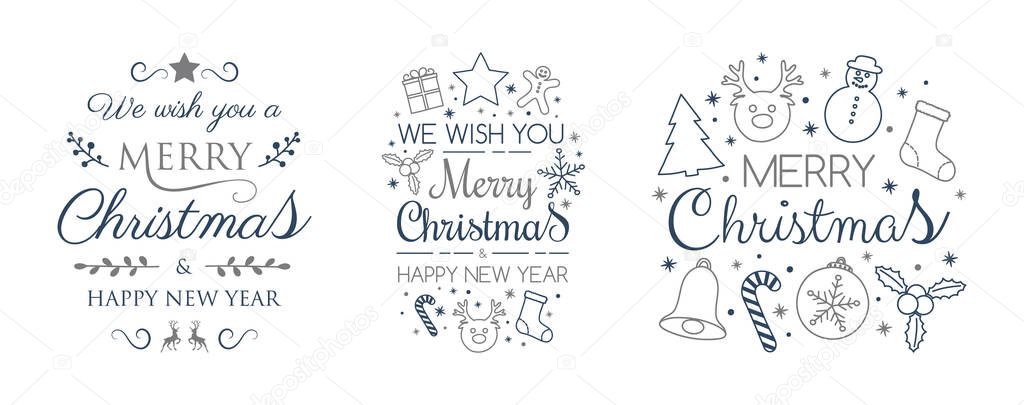 Collection of Christmas calligraphy with decorations. Vector.