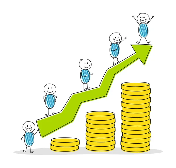 Obchodní Koncept Ručně Tažené Stickman Mince Zásobníku Graf Vektor — Stockový vektor
