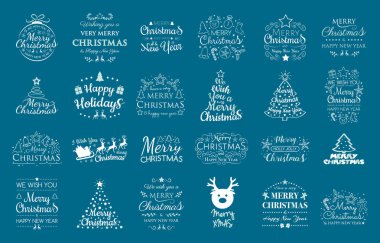 Noel şenlikli öğeleri ve selamlar topluluğu. Vektör.