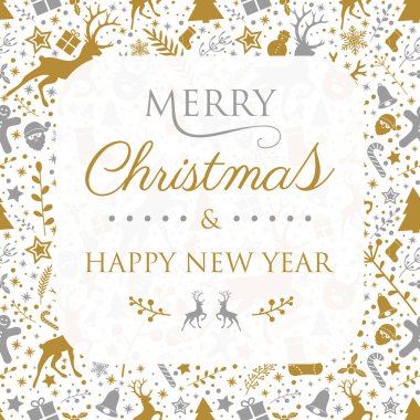 Mevsimlik süsler ile dekoratif Noel kartı. Vektör.