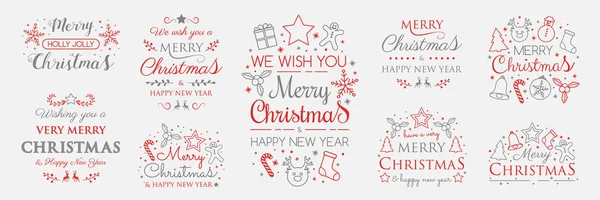 Set Christmas Ornaments Wishes Vector — Stock Vector
