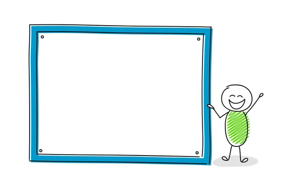 Stickman Visar Whiteboard Med Copyspace Vektor — Stock vektor