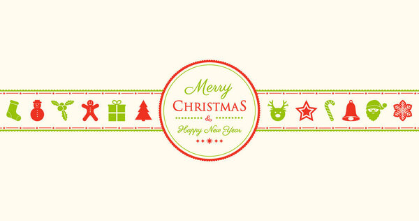Christmas card with ornaments and wishes. Vector.