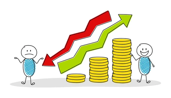 Orang Kartun Lucu Dengan Grafik Uang Bisnis Vektor - Stok Vektor