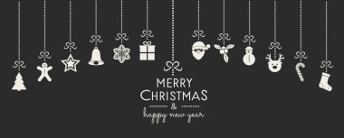 Noel kartı süsler ve dilek asma. Vektör.