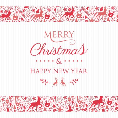 Dekoratif metin ve süs eşyaları ile Vintage Noel kartı. Vektör.