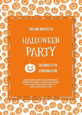 Cadılar Bayramı Partisi Davetiyesi komik kabaklar ve örnek metin düzeni. Vektör.