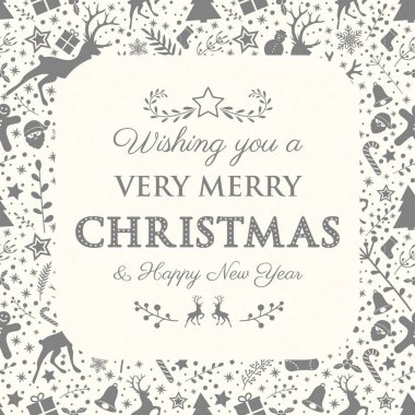 Tasarım vinatge süsler ile Noel tebrik kartı. Vektör.