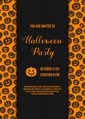 Korkunç kabaklar ile davet bir Cadılar Bayramı partisi için şablon. Vektör.