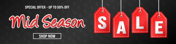 Mid Season Sale Banner Colorato Con Percentuali Vettore — Vettoriale Stock