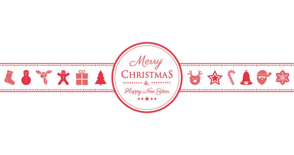 Concept of Christmas card with decorations and wishes. Vector.