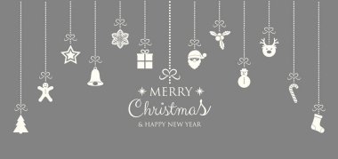 Neşeli Noel ve mutlu yeni yıl - süslemeleri ve dilek ile kartı. Vektör.
