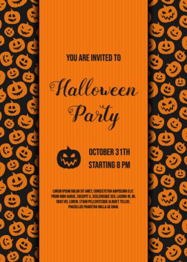 Korkunç kabaklar ile davet bir Cadılar Bayramı partisi için şablon. Vektör.