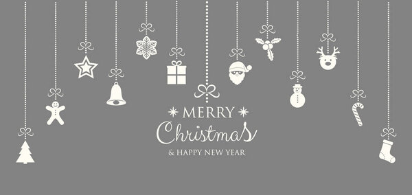 Merry Christmas and Happy New Year - card with decorations and wishes. Vector.