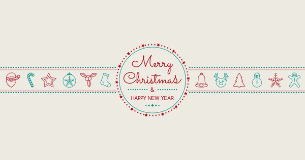 Feliz Natal Feliz Ano Novo Cartão Com Saudação Decorações Desenhadas — Vetor de Stock