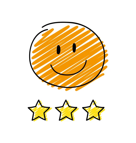 Revisão Classificação Três Estrelas Colorido Laranja Feliz Stickman Vetor —  Vetores de Stock