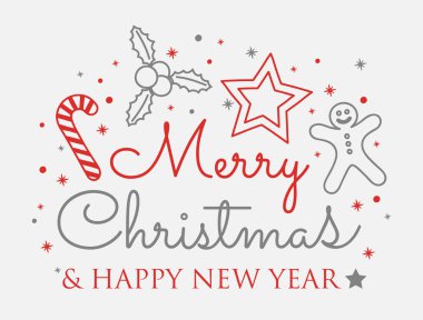 Süsler ile Noel tebrik kartı tasarımı. Vektör.