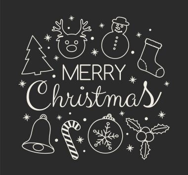 Noel şenlikli süslemeleri ile istiyor. Vektör.
