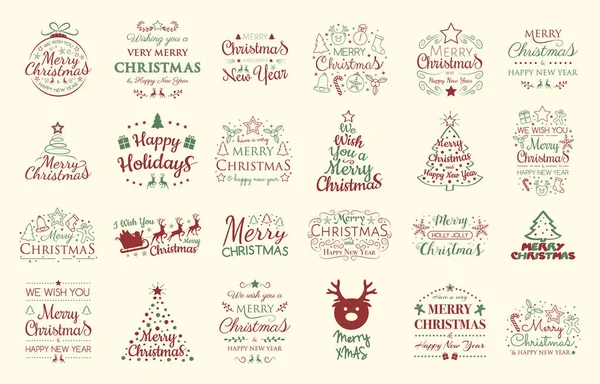 Weihnachtsgrußkarten Mit Dekorationen Und Wünschen Kollektion Vektor — Stockvektor