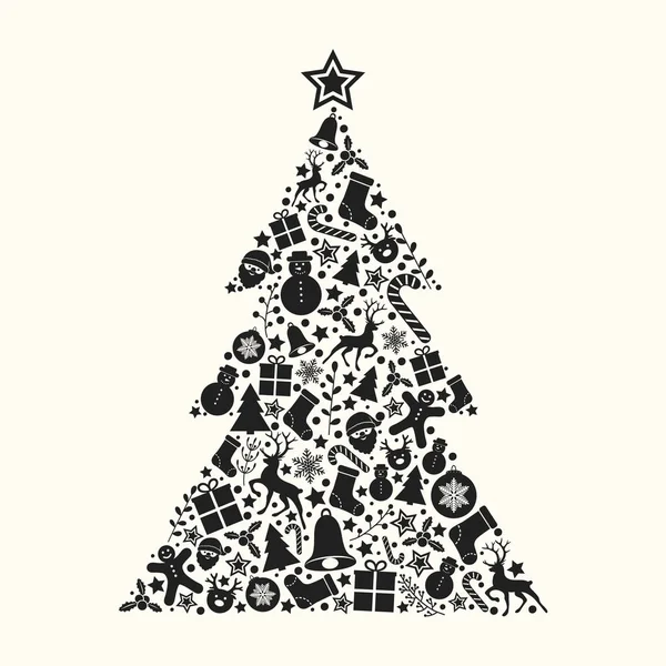 Árbol Navidad Decorativo Con Icono Vector — Vector de stock