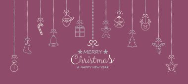 Neşeli Noel ve mutlu yeni yıl - kart el ile dekorasyon çizilmiş. Vektör.