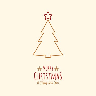 Elle çizilmiş ağacıyla Vintage Noel kartı. Vektör.