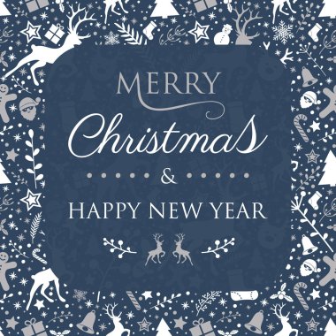 Noel tebrik kartı dekoratif metin ve reindeers kavramı. Vektör.