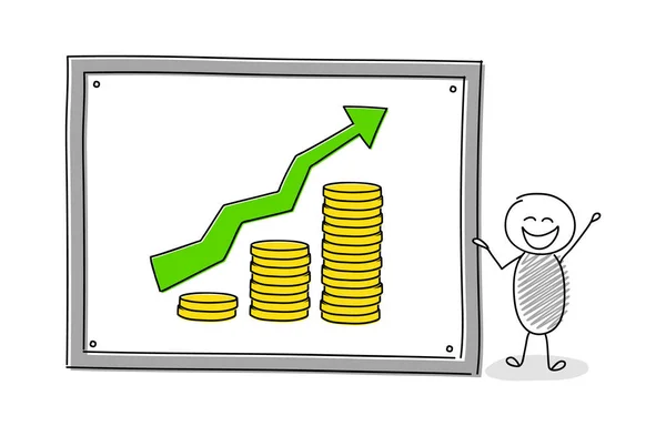 Γελοιογραφία Επιχειρηματίας Προβολή Γράφημα Χρήματα Στον Πίνακα Διάνυσμα — Διανυσματικό Αρχείο