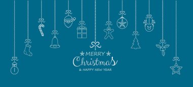 Elle çizilmiş süslemeleri ile ile Noel tebrik kartı tasarımı. Vektör.