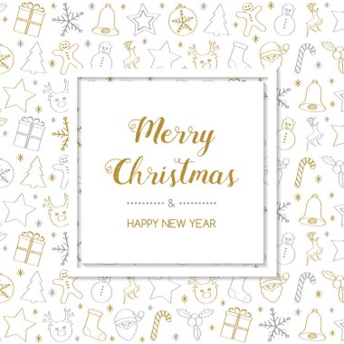 Noel tebrik kartı el ile kavramı süslemeleri çizilmiş. Vektör.