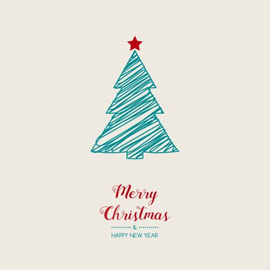 Noel tebrik kartı ile çizilmiş ağaç ver. Vektör.